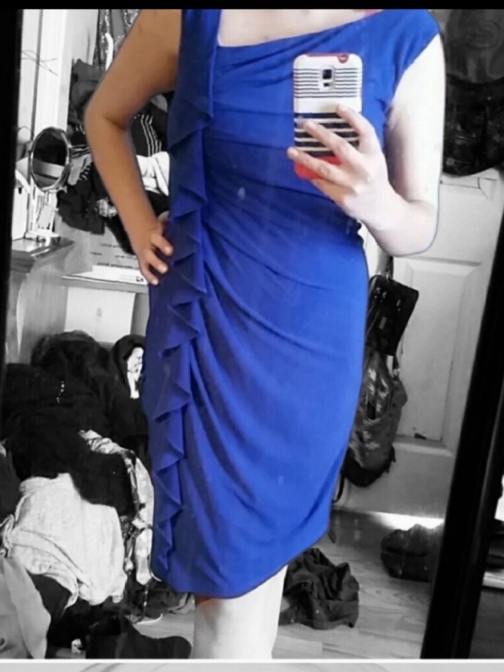 💙 Suzi Chin 💙 Blu Ruffle asymmetrical neckline 💙🔵💙🆓️FREEw/ANY$38 BUNDLE❣